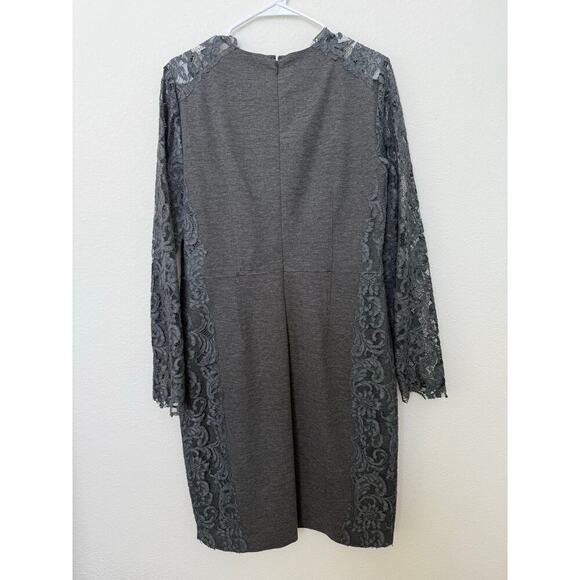 Elie Tahari Serena Dress Charcoal Grey Lace Long Sleeves Stretch 14 - Picture 2 of 8